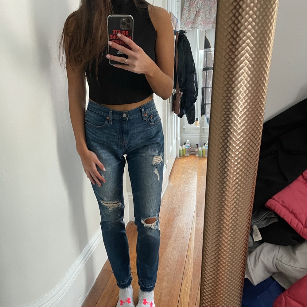 Gap Dark Wash Distressed Girlfriend Jeans